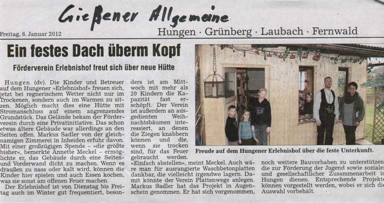 Zeitungsbericht Zimmerei Sadler aus der Gießener Allgemeine